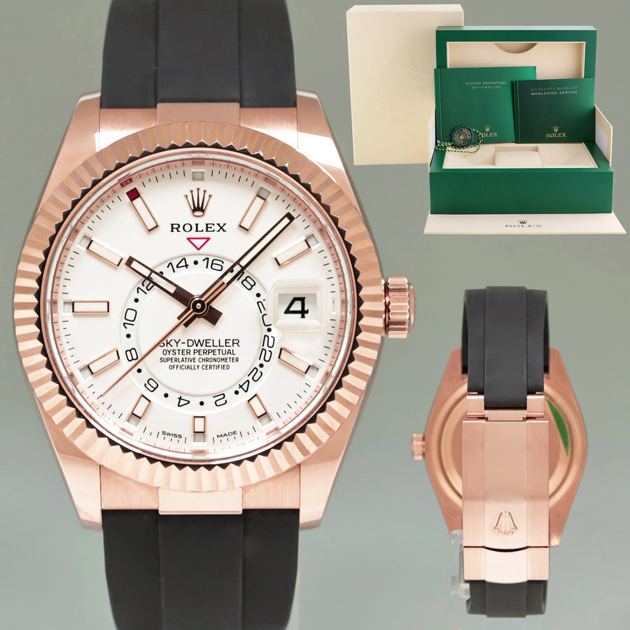 MINT 2023 Rolex 326235 Sky-Dweller Rose Gold White Stick Oysterflex Watch Box