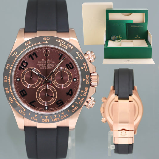 NEW 2022 Rolex Daytona Chocolate Arabic Ceramic 116515 Rose Gold 40mm Watch Box