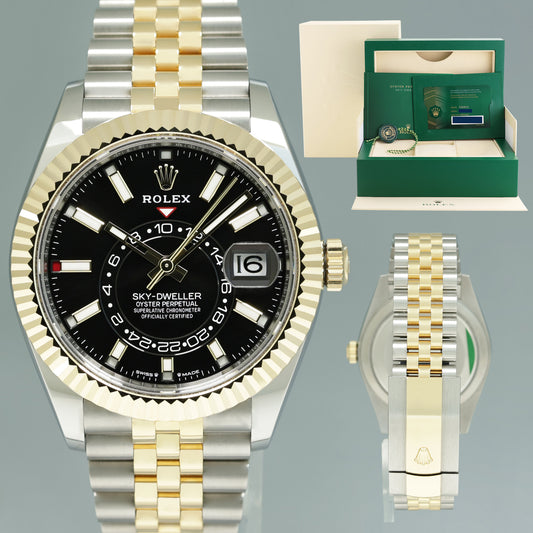 2024 NEW PAPERS Rolex Sky-Dweller Two Tone Gold Black Jubilee 42mm 336933 Watch