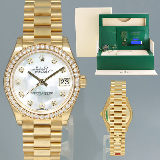 2021 NEW STICKERS Rolex Midsize 31mm Yellow Gold MOP Diamond 278288RBR Watch