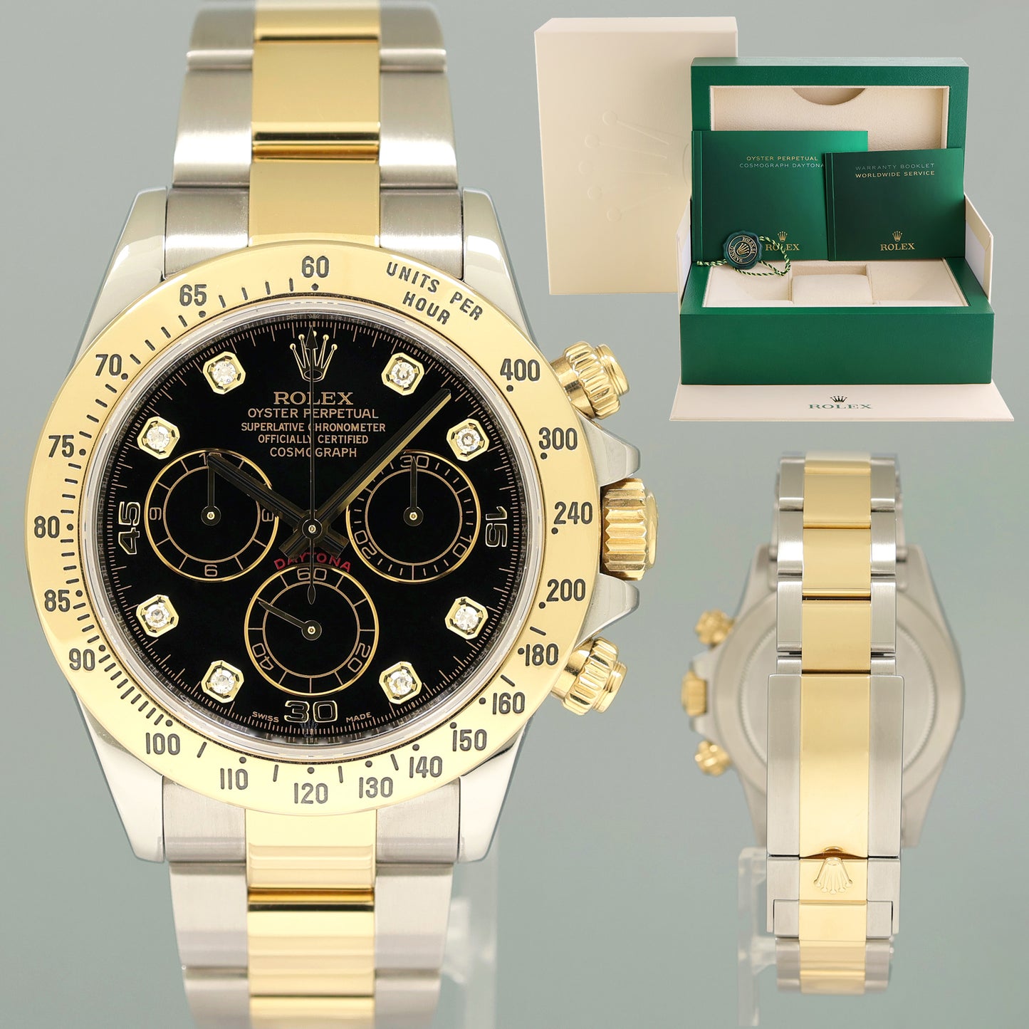 2014 MINT Rolex Daytona 116523 Black Diamond Steel Yellow Gold Two Tone Watch Box