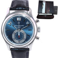 MINT Patek Philippe 5960P Platinum Chrono Blue Leather Annual Calendar 40.5mm Watch
