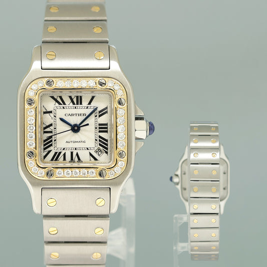MINT Cartier Santos Galbee 2423 Steel Two Tone Diamond White Automatic 24mm Watch