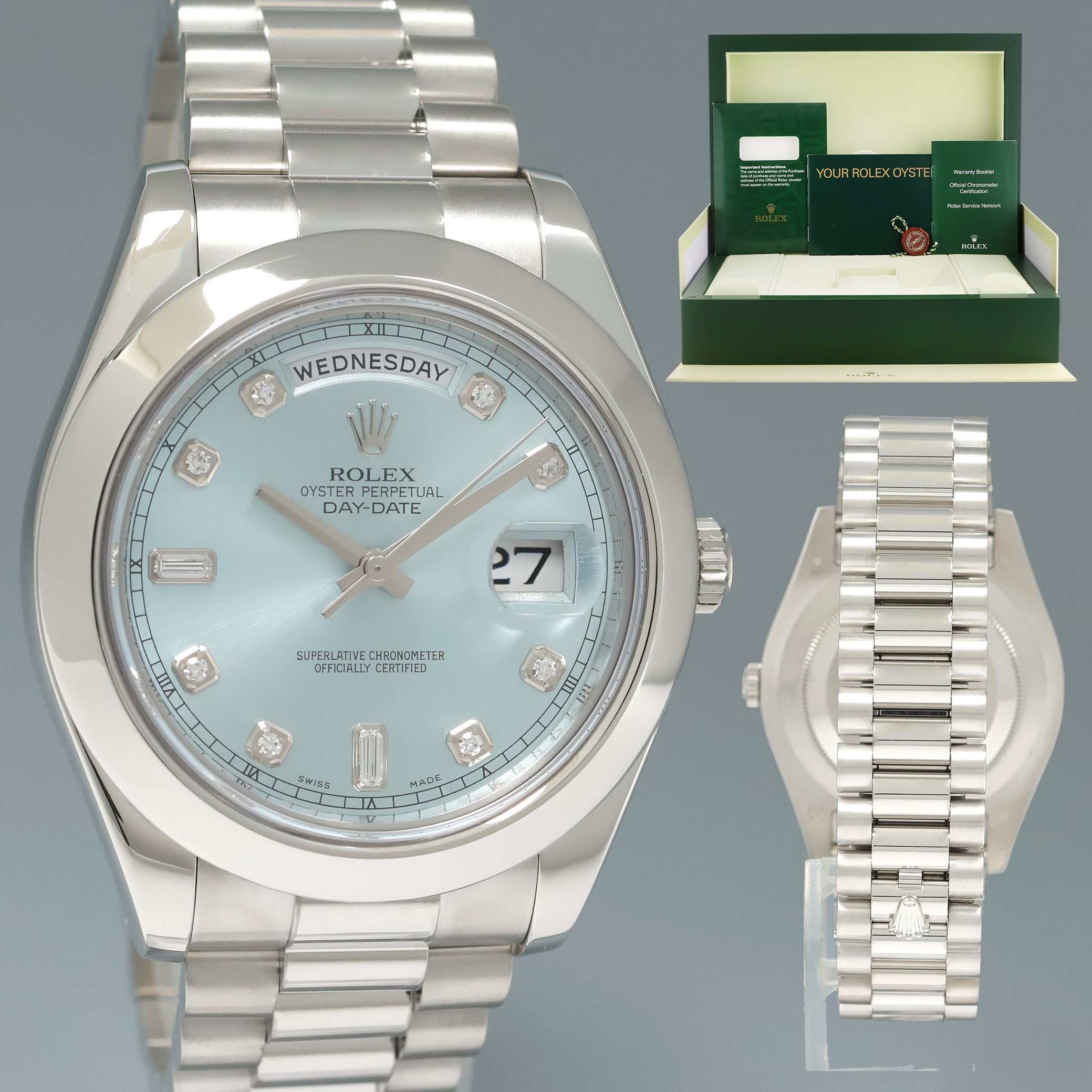 MINT Rolex Day-Date 41mm Glacier Blue Diamond Platinum President