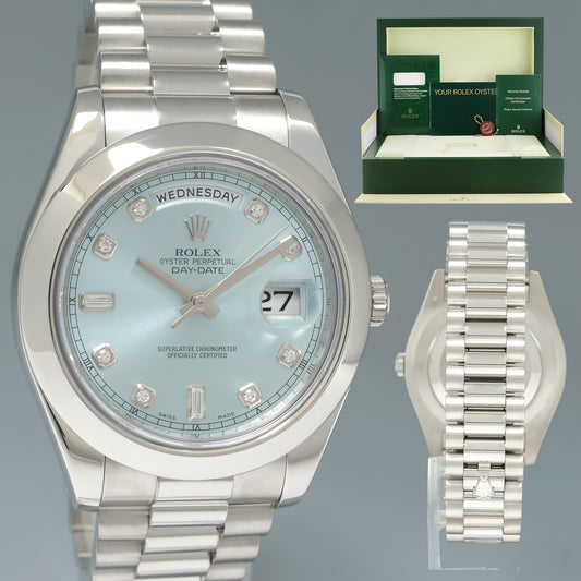 2015 MINT Rolex Day-Date 41mm Glacier Blue Diamond Platinum President 218206 Watch