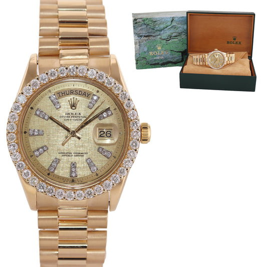 Rolex President Day Date Champagne 1803 Diamond Bezel Yellow Gold Watch Box