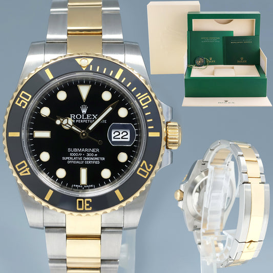 MINT 2018 Rolex Submariner 116613LN Two Tone Steel Yellow Gold Black Ceramic Watch