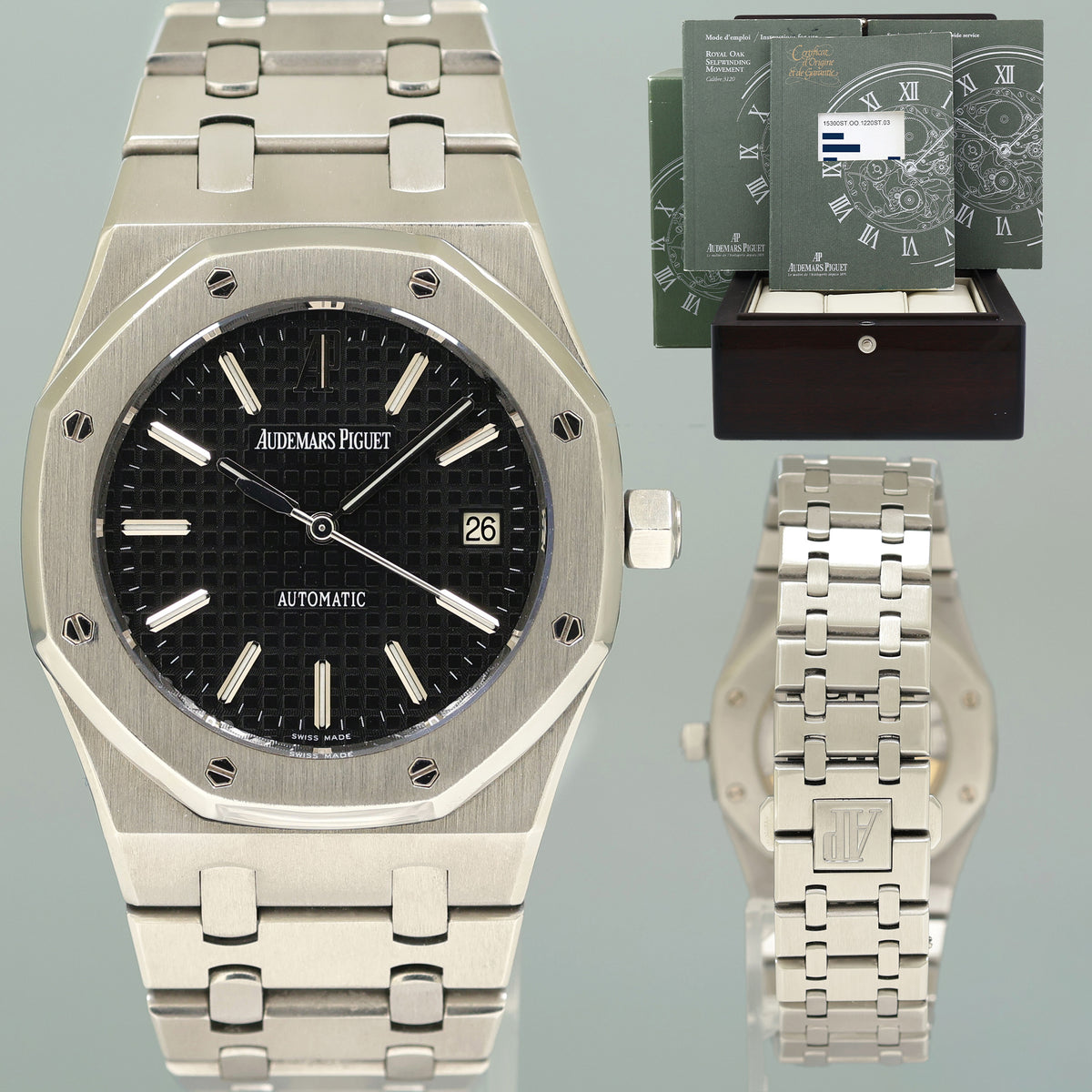2007 PAPERS MINT 15300ST Audemars Piguet Royal Oak Black 39mm Steel Watch Box
