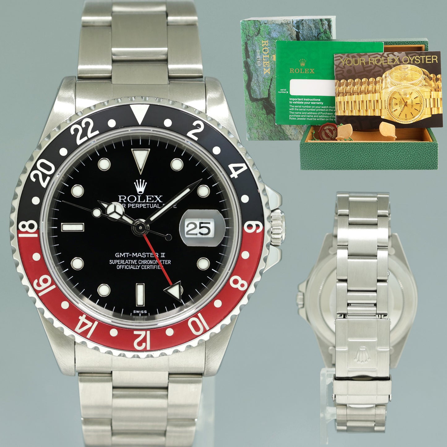 1999 Rolex GMT-Master II 2 Coke Red Steel 16710 40mm Watch Box