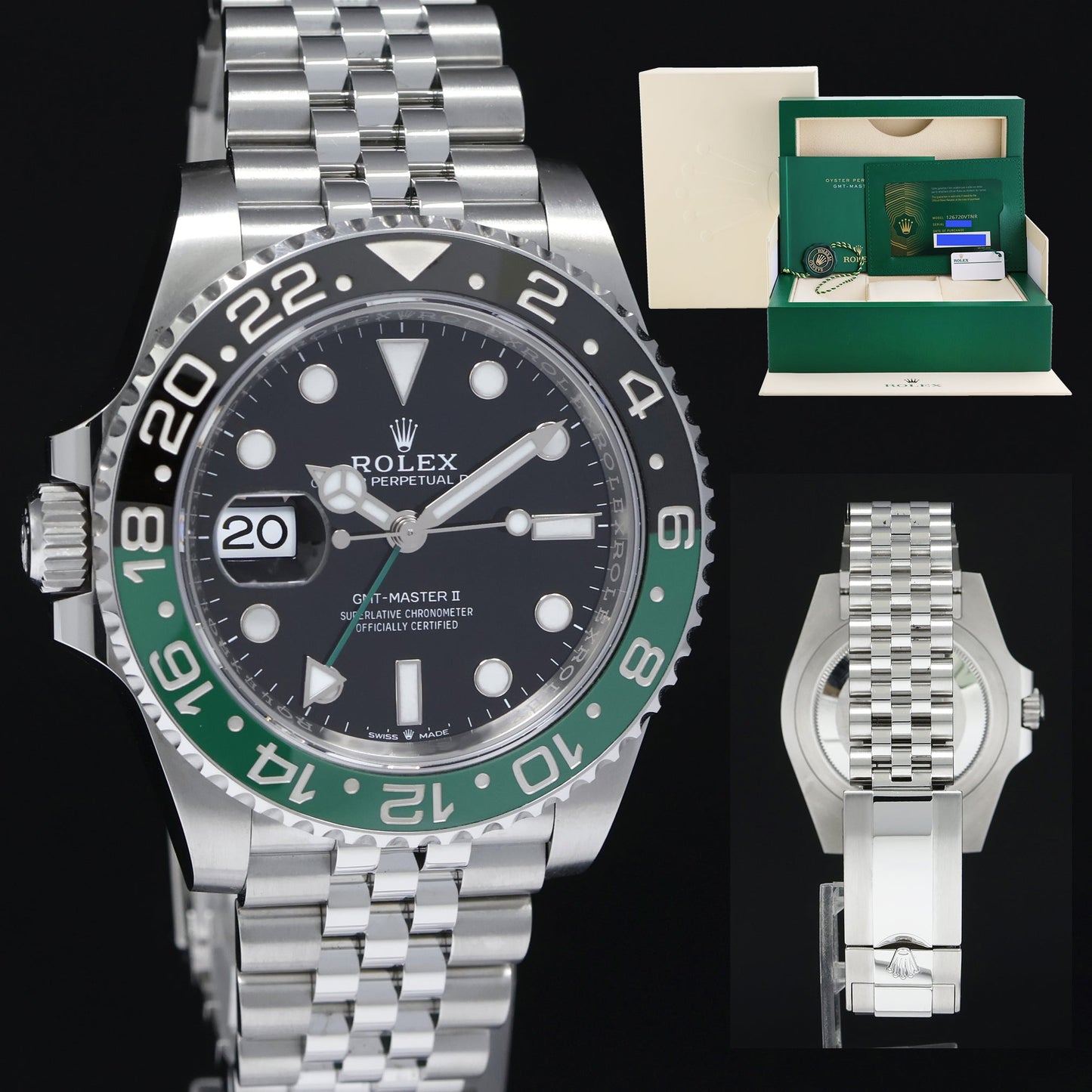 DEC 2023 NEW PAPERS Rolex GMT-Master II SPRITE Green Jubilee Steel 126720 Watch