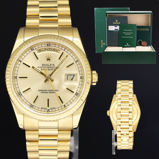 2019 PAPERS RSC Rolex President Yellow Gold Champagne Stick 118238 Watch Box