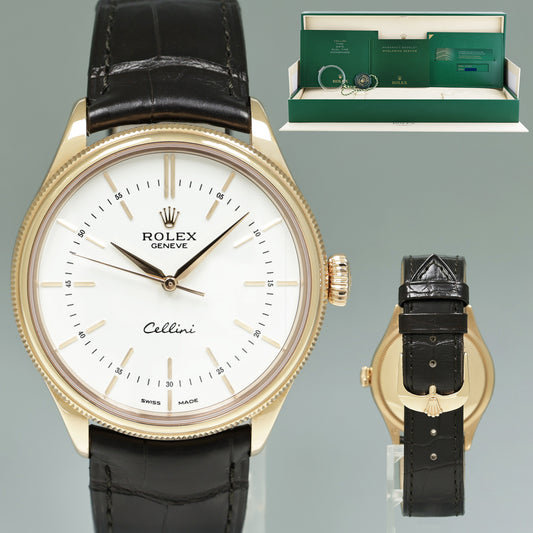 2021 NEW PAPERS Rolex Cellini White Dial Rose Gold 39mm Leather 50535 Watch