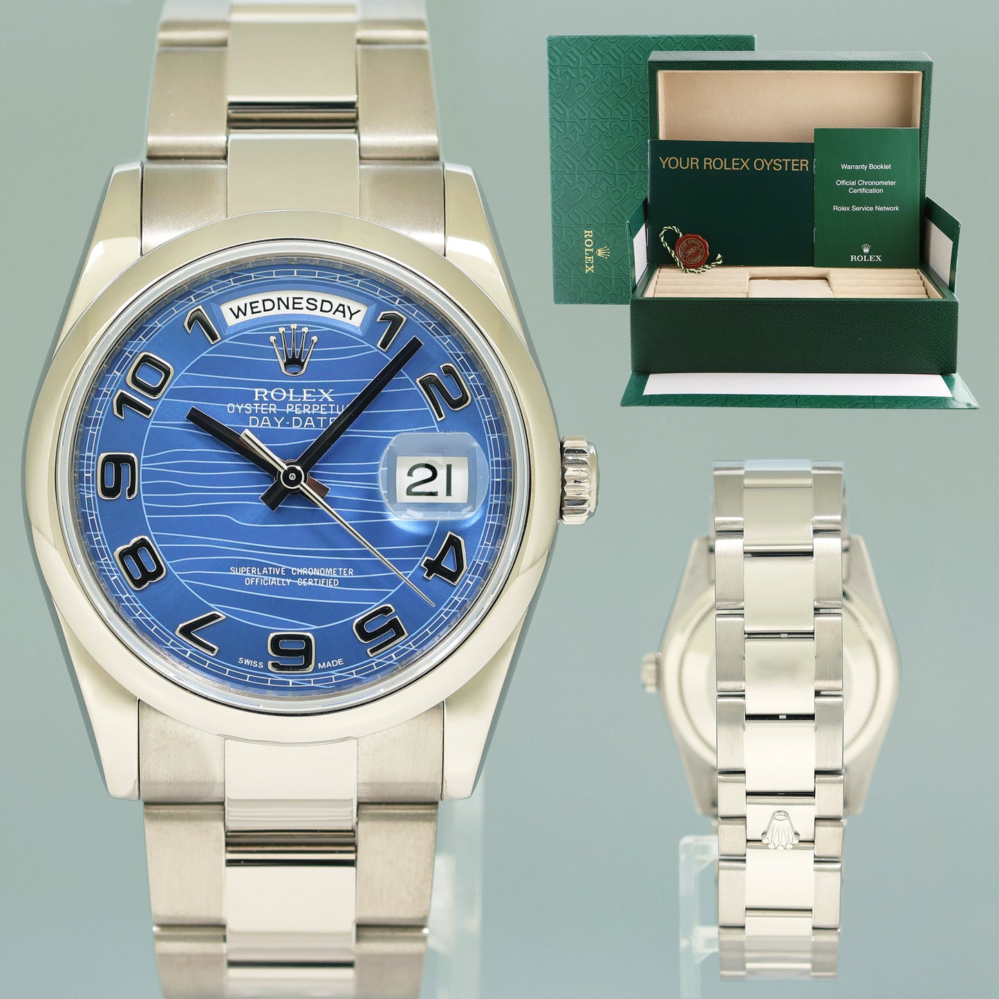 2007 MINT Rolex President Day Date Blue Wave 18209 White Gold Oyster Watch Box