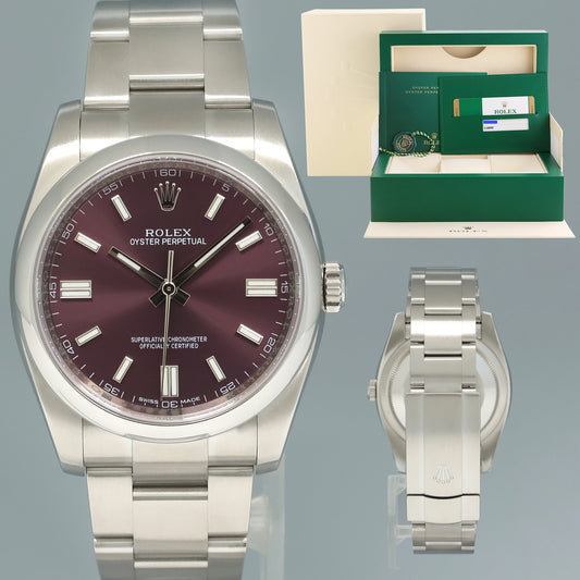 2015 MINT PAPERS Rolex 36mm Oyster Perpetual 116000 Red Purple Grape Stick Steel Watch Box