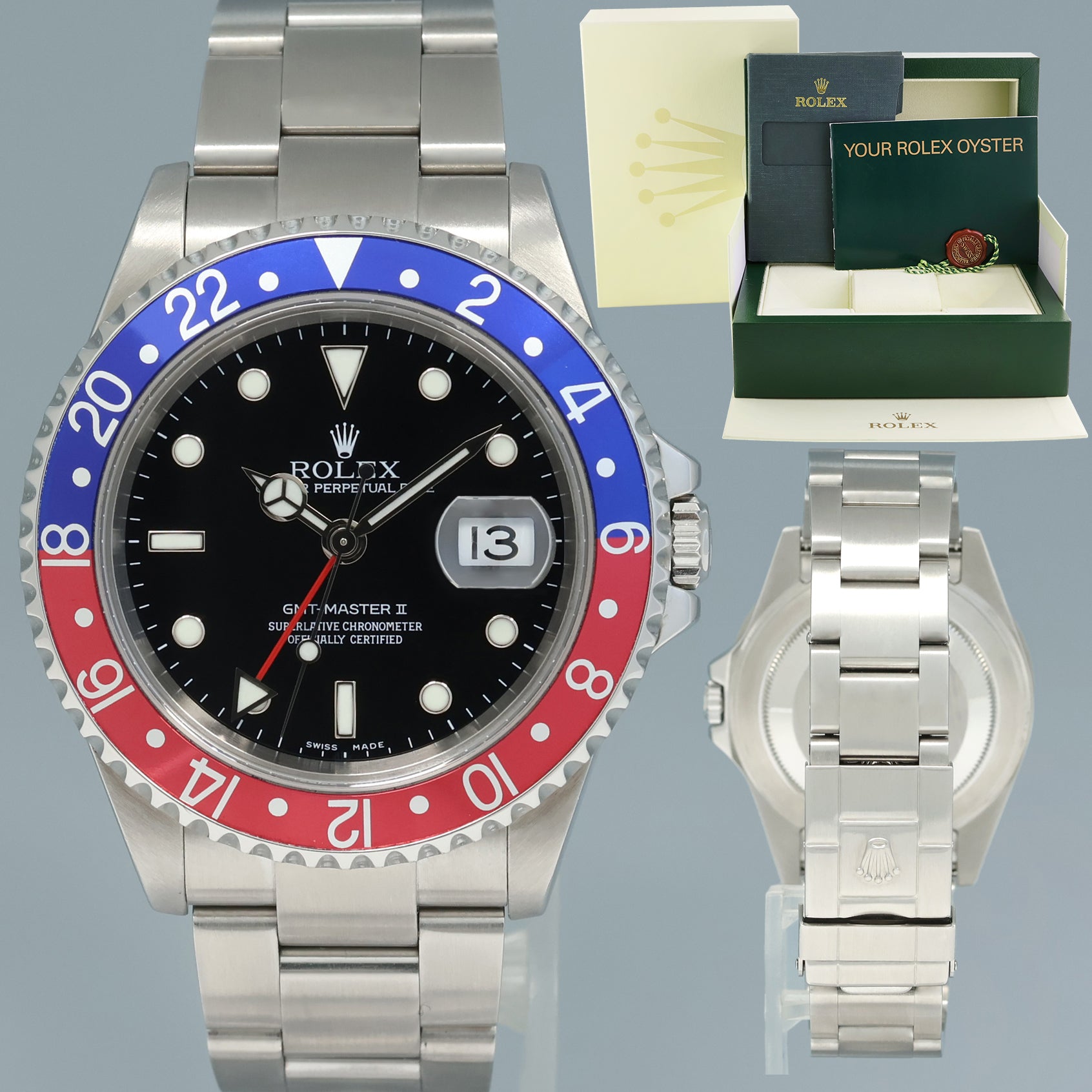 2007 MINT Rolex GMT-Master 2 Pepsi 40mm Steel 16710 NO HOLES Black Watch Box