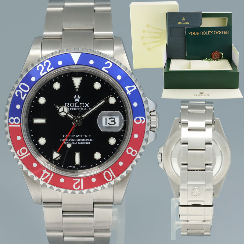 2007 MINT Rolex GMT-Master 2 Pepsi 40mm Steel 16710 NO HOLES Black Watch Box