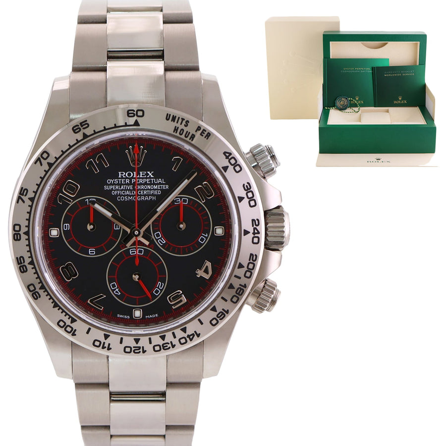 MINT 2016 Rolex Daytona Black Racing Dial 116509 Cosmograph White Gold Watch