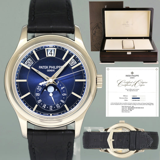 2025 Patek Service PAPERS Patek Philippe 5205G White Gold Annual Calendar Blue Watch