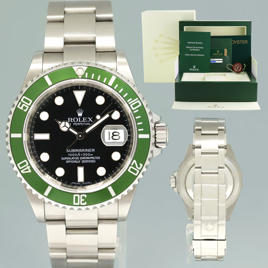 PAPERS 2007 Rolex Kermit Green Maxi Dial 40mm Submariner 16610LV Watch Box
