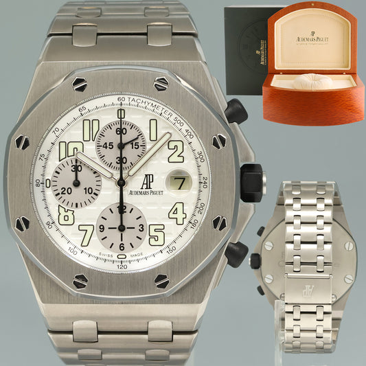 Audemars Piguet 42mm Royal Oak Offshore Chrono White Dial Titanium 25721TI Watch