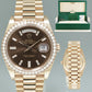 PAPERS NEW Rolex President Rose Gold Chocolate Diamond Bezel Baguette 228345 Watch