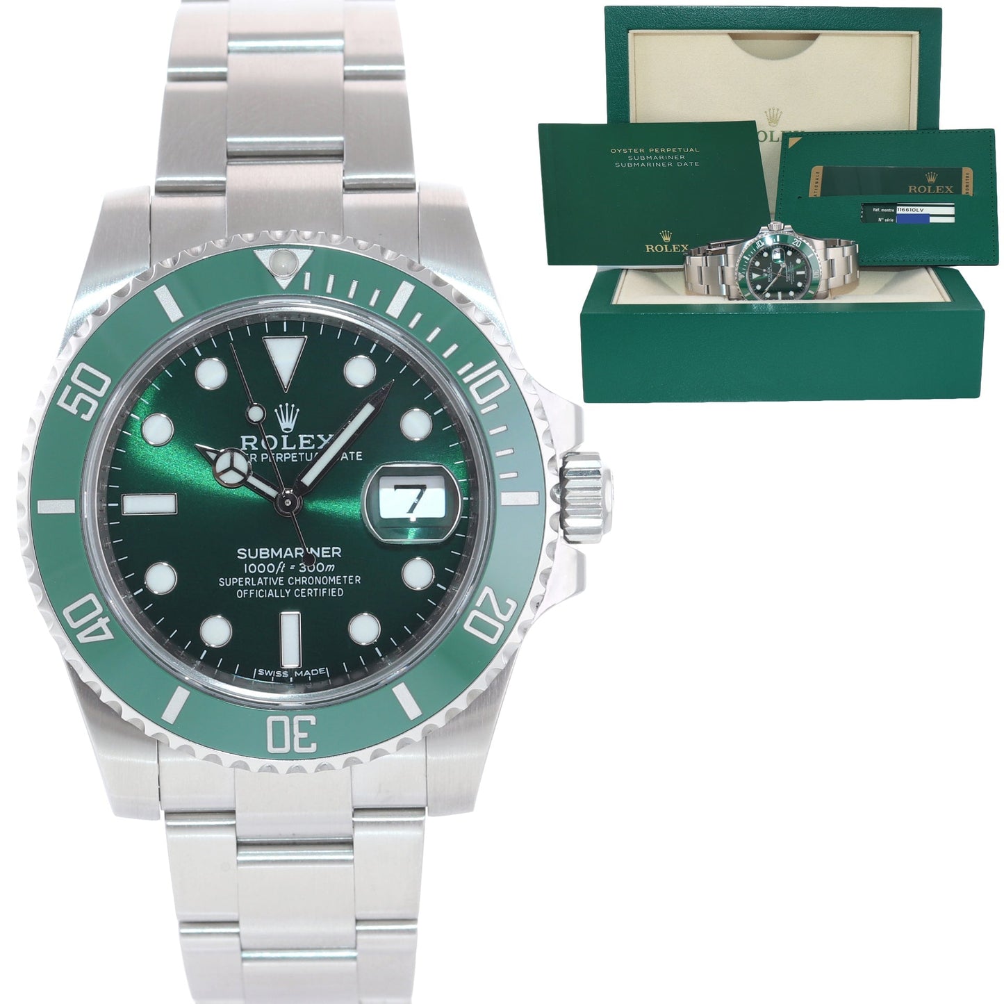 MINT PAPERS Rolex Submariner Hulk Green Dial Ceramic 116610LV Steel Watch Box