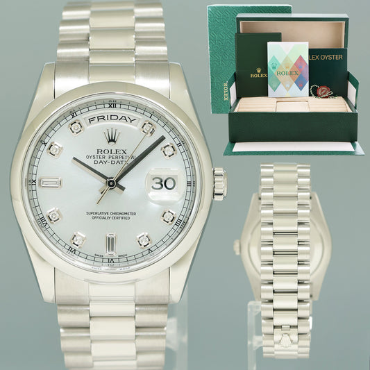 2007 PAPERS MINT Rolex Platinum 36mm President 118206 Glacier Blue Diamond Watch Box