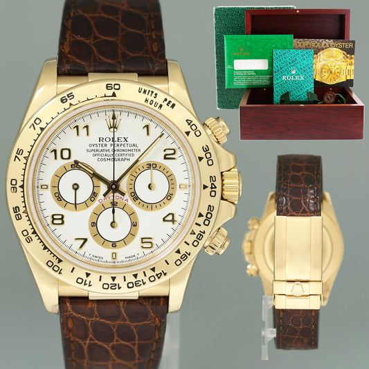 1997 MINT Rolex Daytona Zenith 16518 White Chronograph Leather Yellow Gold Watch Box