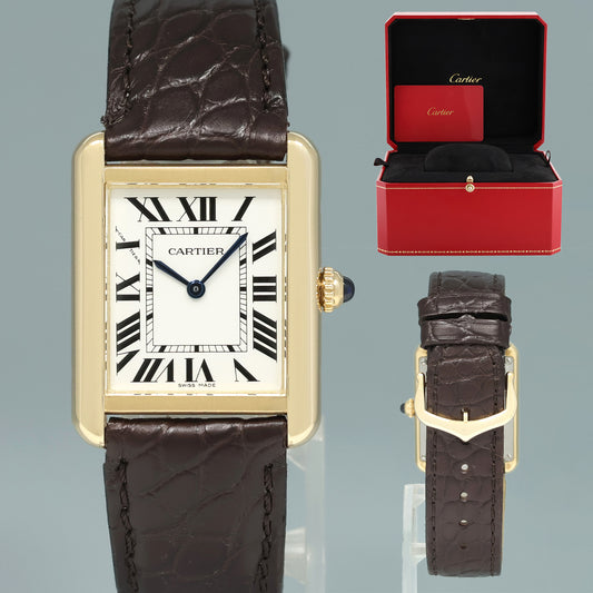 PAPERS Cartier Tank Solo W5200002 3168 Yellow Gold White Roman Quartz Watch