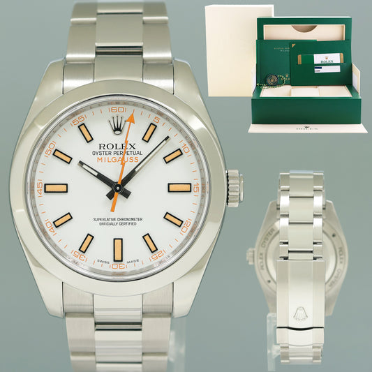 2017 PAPERS MINT Rolex Milgauss 116400 White 40mm Steel Anti-Magnetic Watch