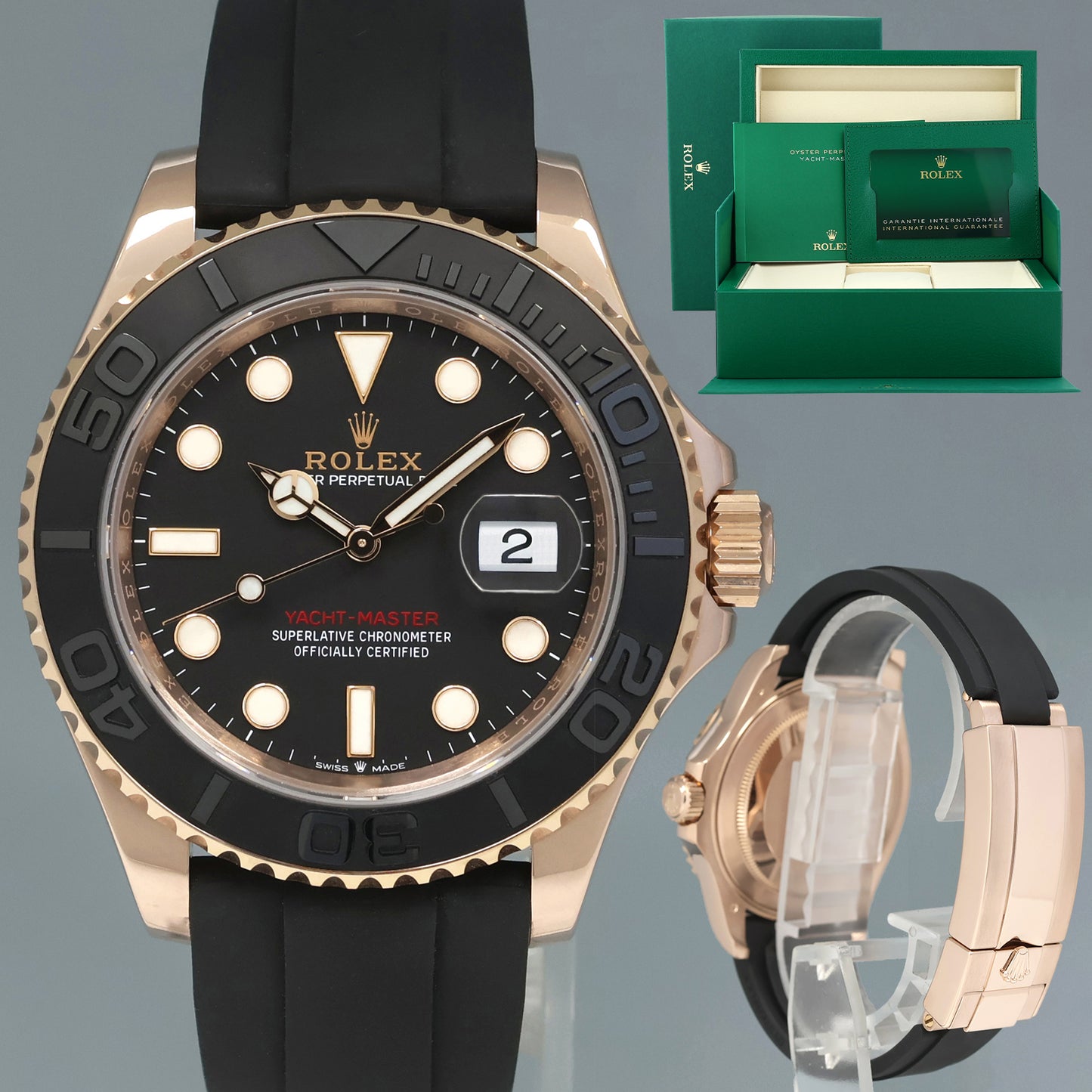 2025 NEW PAPERS Rolex 126655 Yacht-Master Everose Gold 40mm Oysterflex Rubber Watch Box