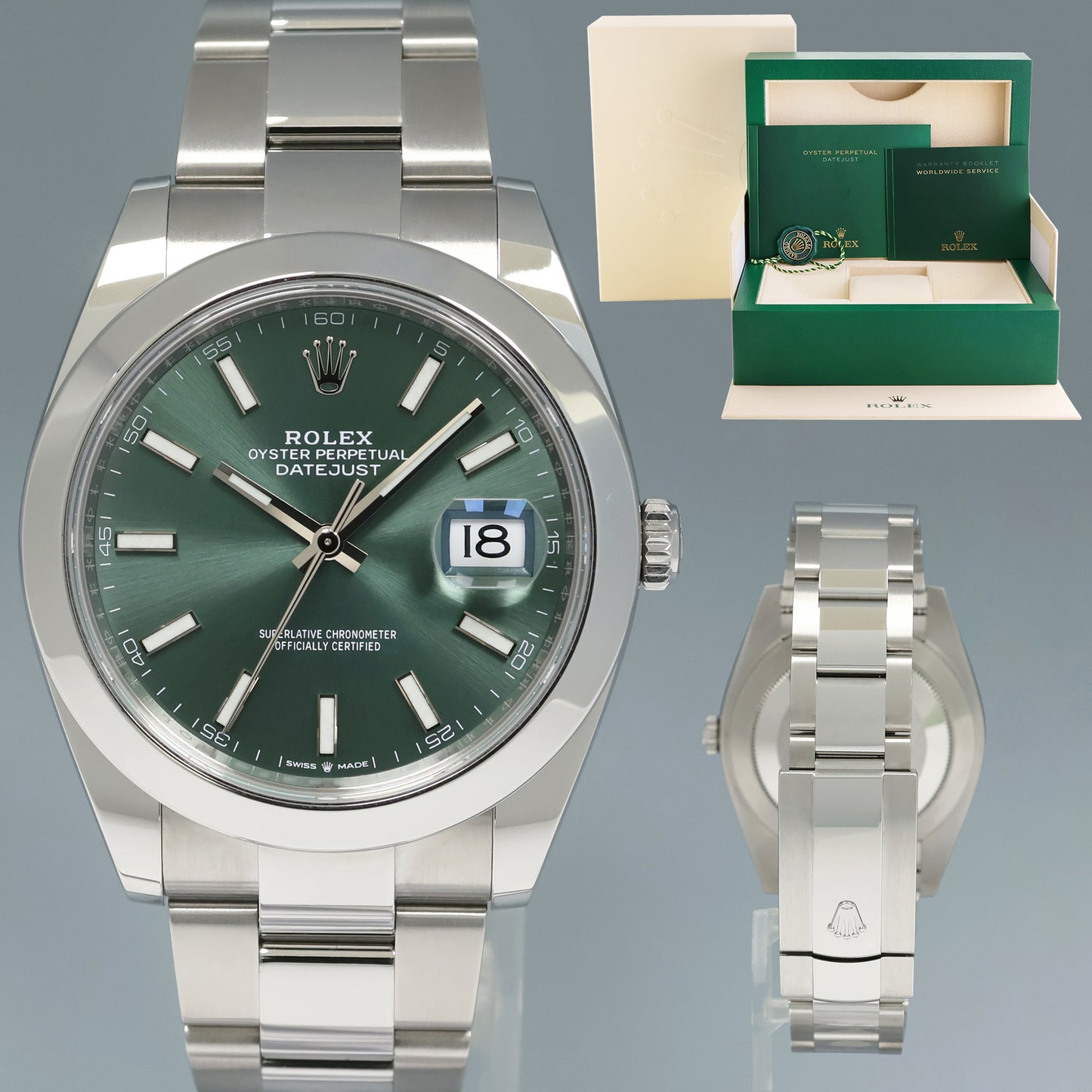2023 MINT Rolex DateJust 41 Steel 126300 Mint Green Oyster 41mm Watch Box