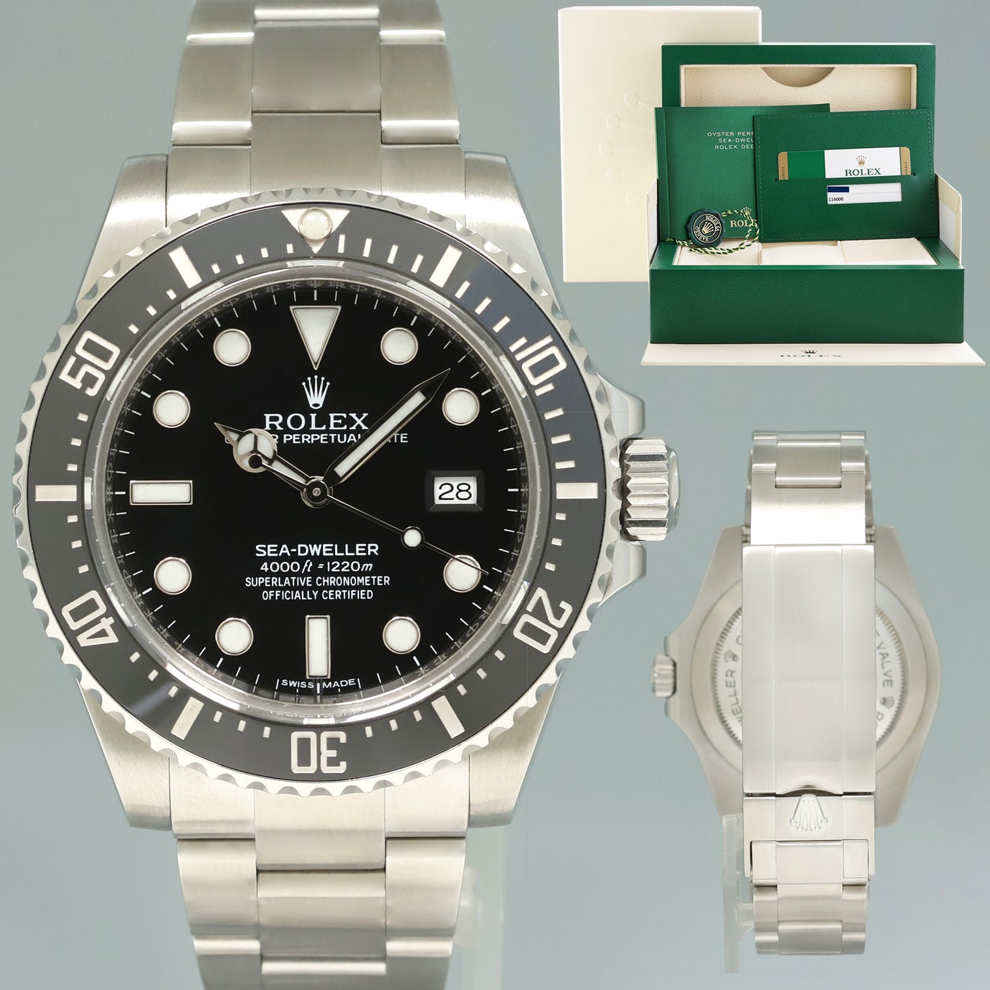MINT 2014 PAPERS Rolex Sea-Dweller 116600 Steel 40mm Black Ceramic Dive Watch Box