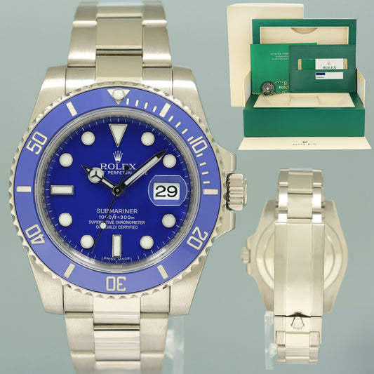 MINT 2016 PAPERS Rolex Submariner Blue Smurf 116619 LB White Gold 40mm Watch Box