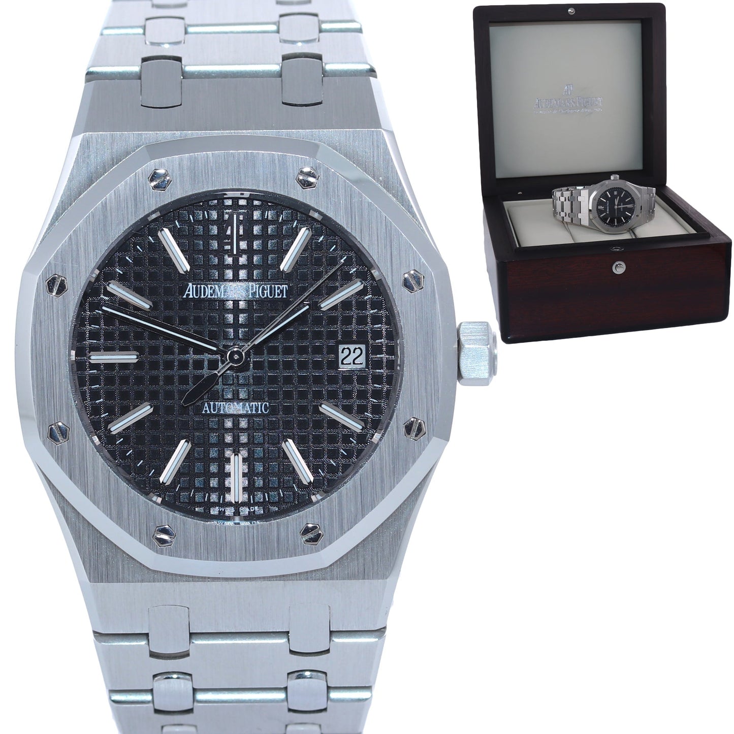 MINT Audemars Piguet Royal Oak Black 39mm Steel 15300 Date Watch Box