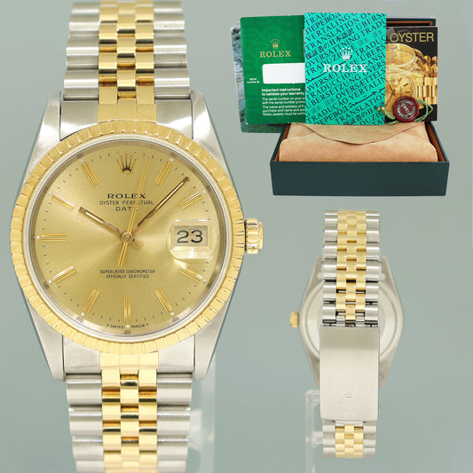 MINT Rolex Oyster Perpetual Date 34mm Champagne 15233 Two Tone Jubilee Watch Box