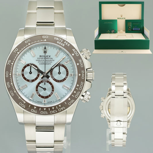 NEW 2024 PAPERS Rolex Daytona 126506 Platinum Glacier Blue Diamond Baguette Watch