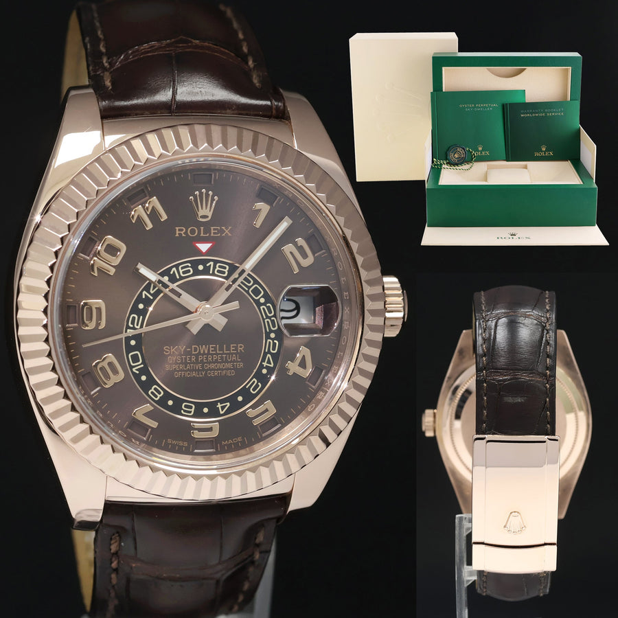 Mint 2016 Rolex Sky-Dweller Rose Gold 326135 42mm Chocolate Leather Watch Box