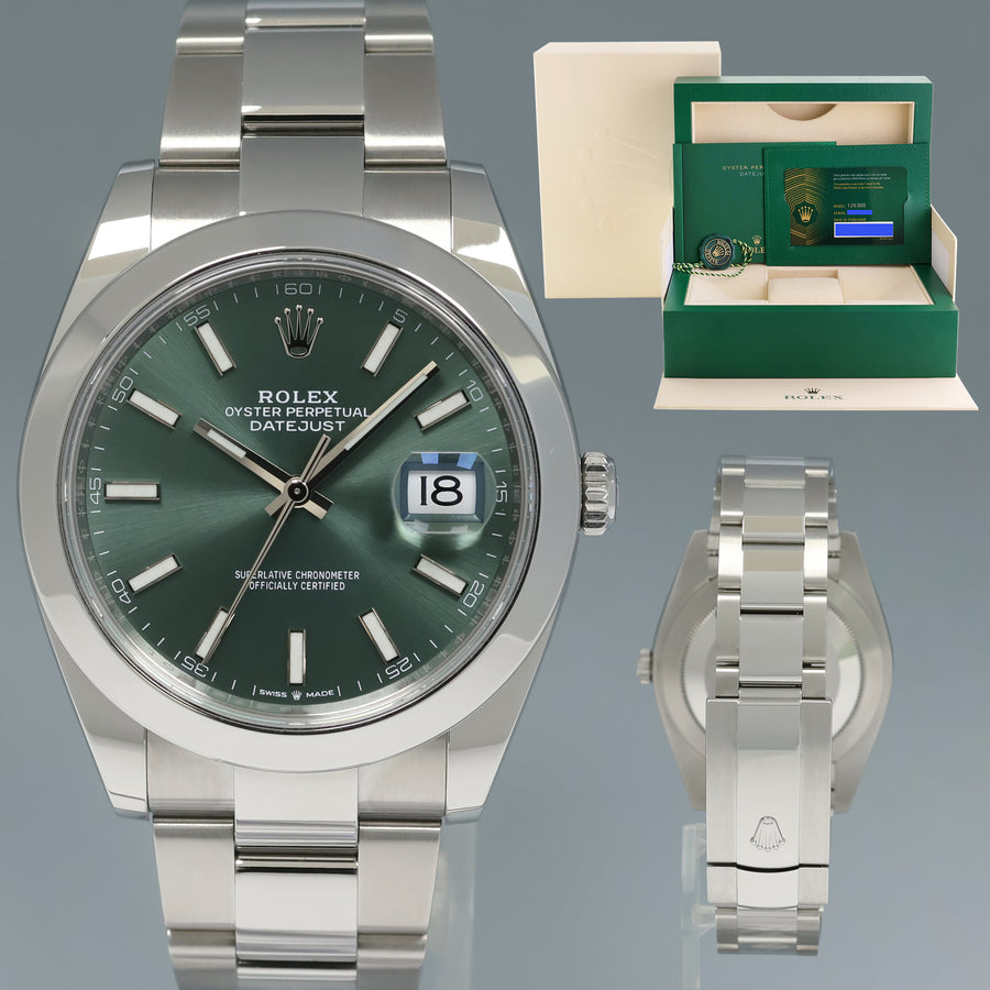 2022 NEW PAPERS Rolex 126300 Mint Green DateJust 41 Steel  Oyster 41mm Watch Box
