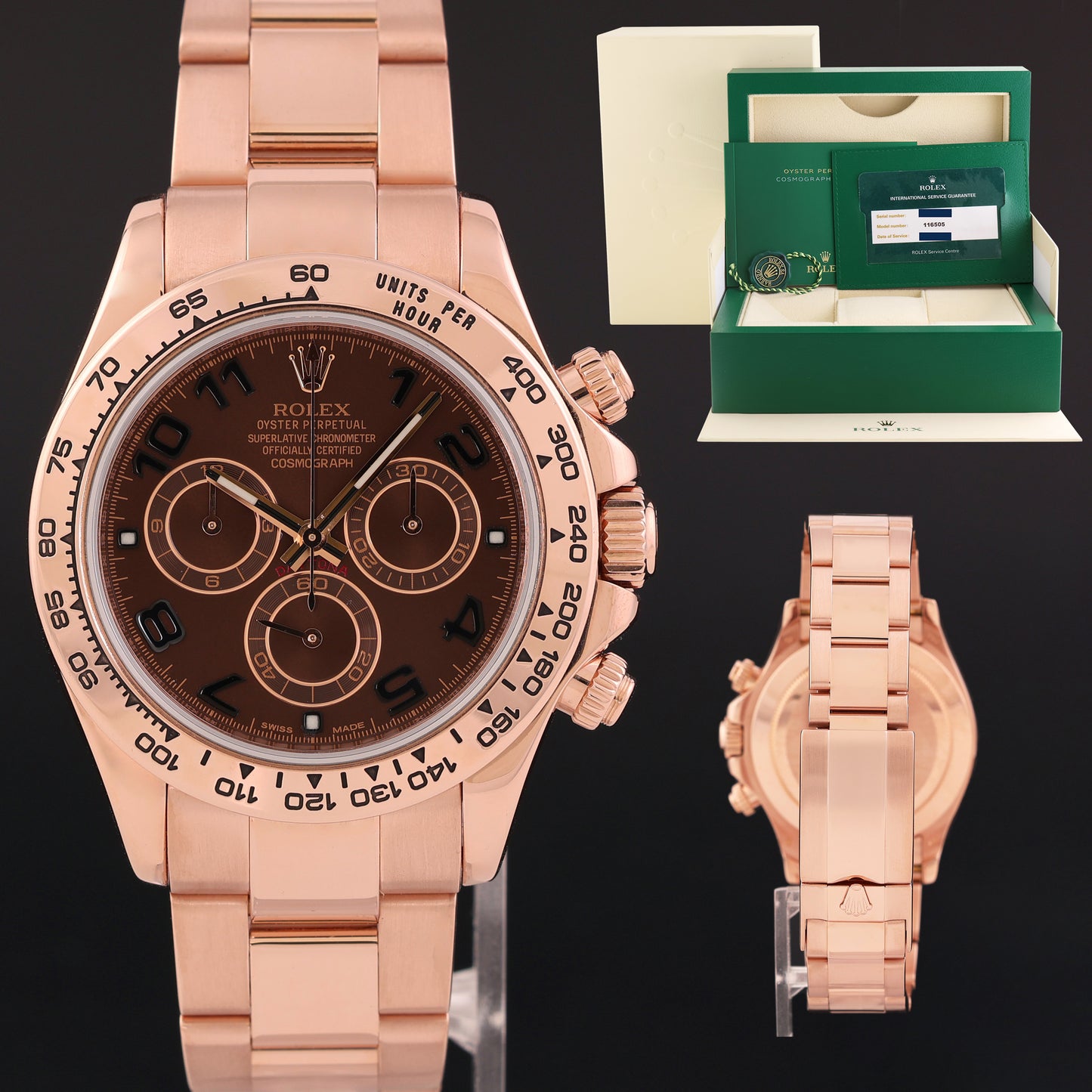 RSC PAPERS Rolex Daytona Chrono Rose Gold Chocolate Arabic 116505 Chrono Watch