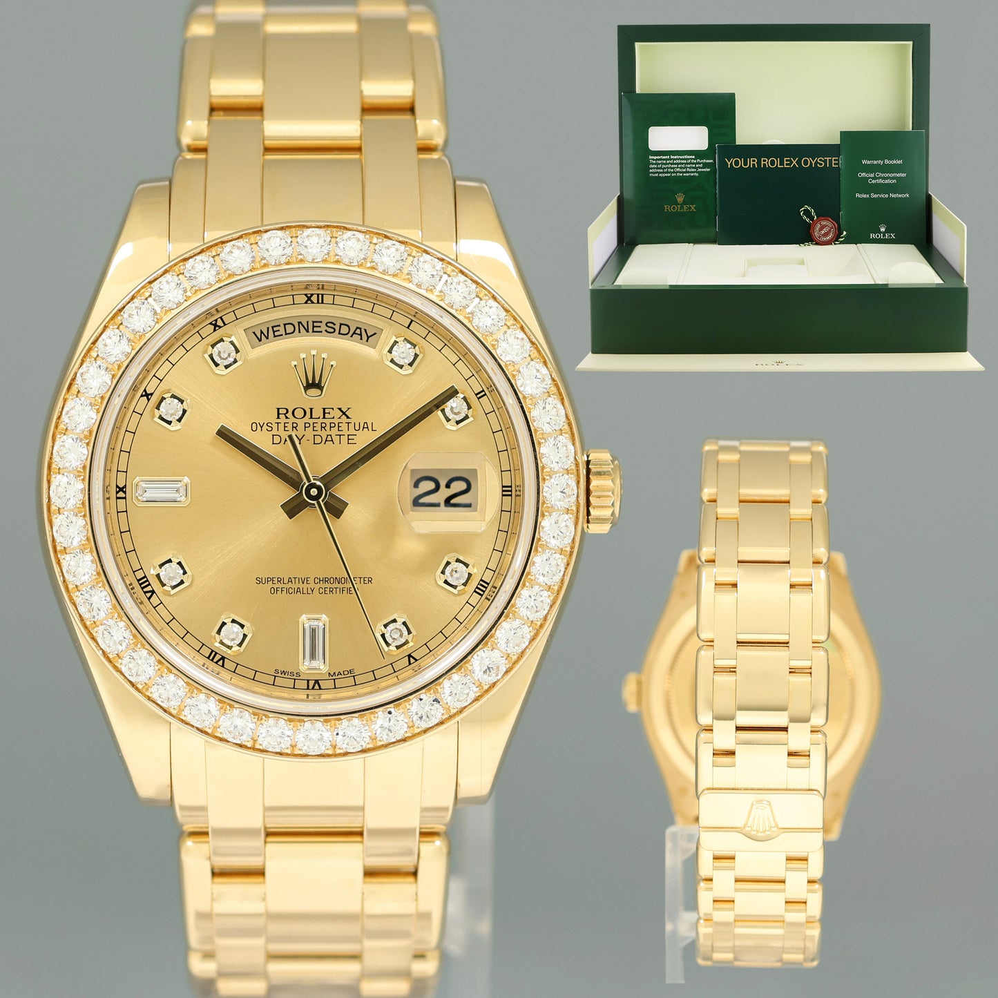 2010 MINT Rolex Masterpiece Champagne Diamond 18948 Yellow Gold Watch Box