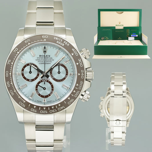 NEW 2024 PAPERS Rolex Daytona 126506 Platinum Glacier Blue Diamond Baguette Watch