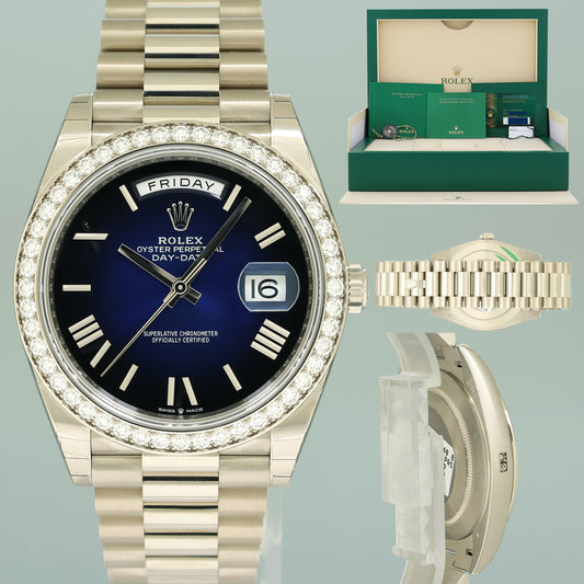 2025 NEW PAPERS Rolex Day Date 40 White Gold Blue Ombre Diamond 228349RBR Watch
