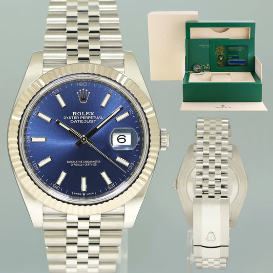 NEW 2024  PAPERS Rolex DateJust 41 Blue Stick Jubilee Fluted 126334 Watch Box