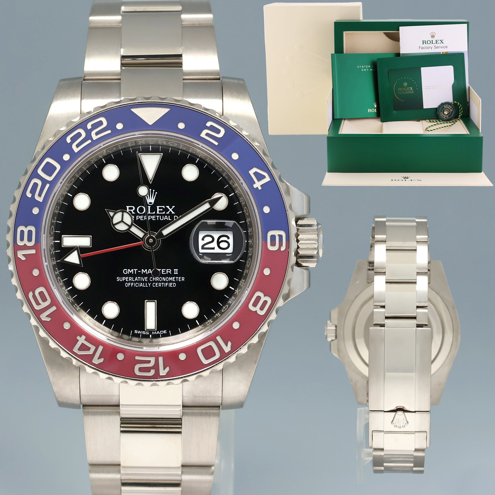 2024 RSC Service Papers Rolex GMT-Master II Pepsi White Gold Black ...