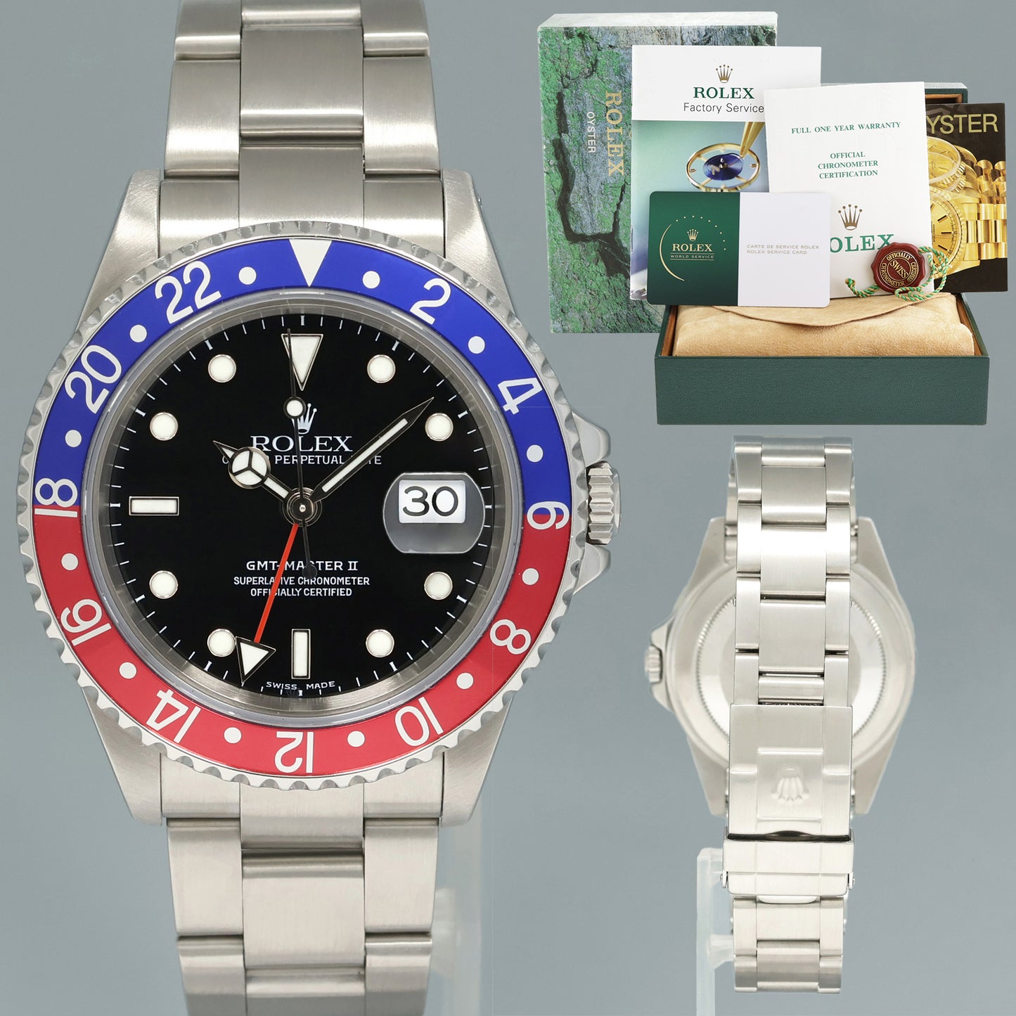 2024 RSC & PAPERS MINT Rolex GMT-Master II 2 Pepsi Blue Red Steel 16710 Black Watch Box