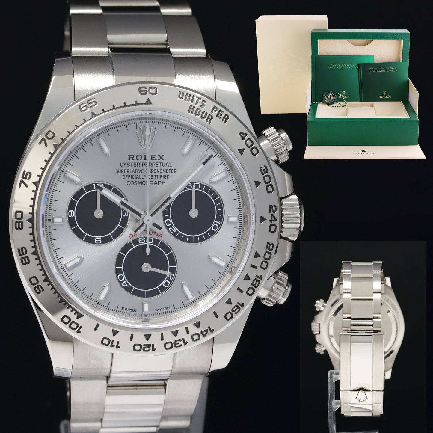 PAPERS 2023 Rolex Daytona Ghost Panda Silver Chronograph 126509 White Gold Watch Box
