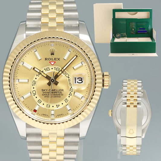 NEW PAPERS 2022 Rolex Sky-Dweller 326933 Champagne 42mm Two Tone Jubilee Watch