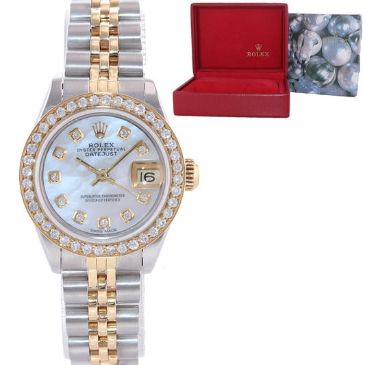 Diamond Pearl Ladies Rolex DateJust 26mm 69173 Two Tone 18k Gold Steel Watch