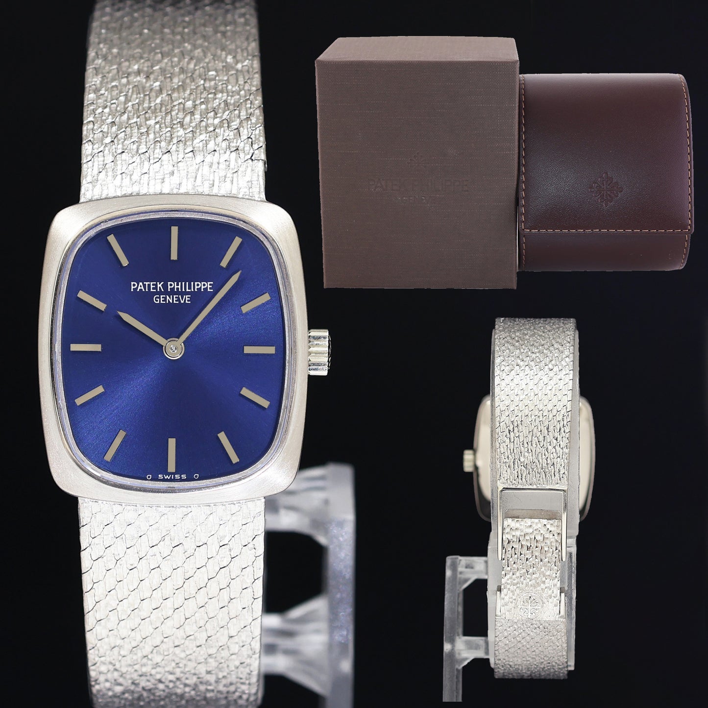 MINT Ladies Patek Philippe Ellipse 4107 18k White Gold Manual Wind Blue 20mm Watch